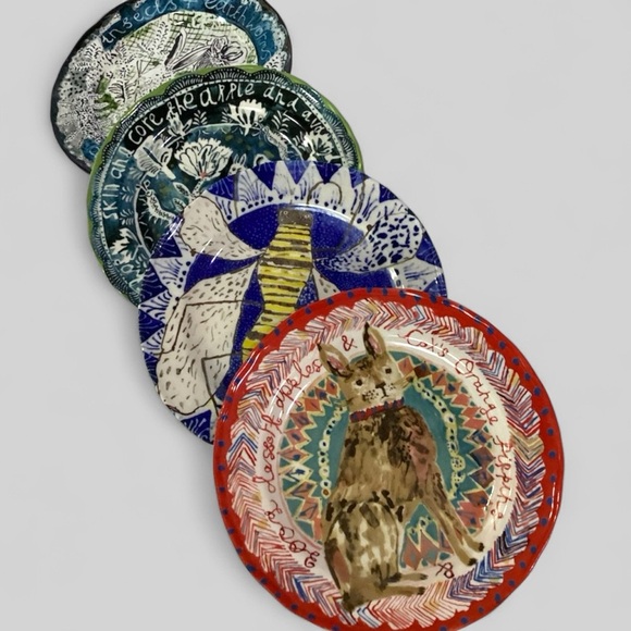 Anthropologie Woodland Picnic Collection Plates By Cornelia O'Donovan Set Of 4 - Picture 1 of 13